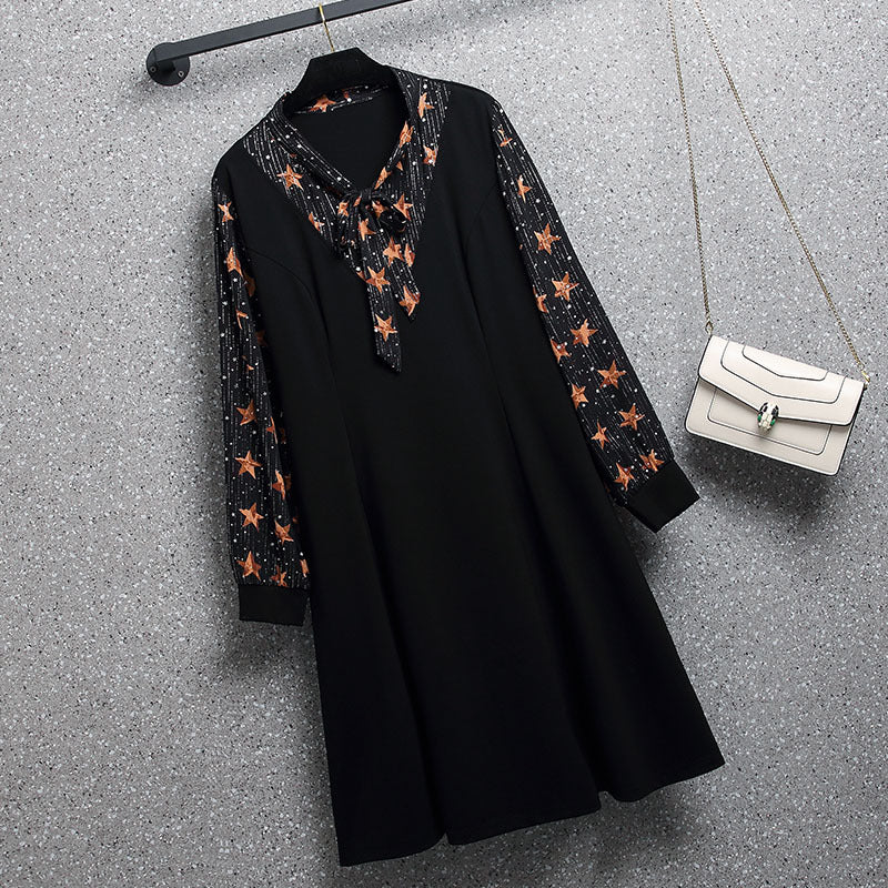 Plus Size Star Pussybow Formal Long Sleeve Dress