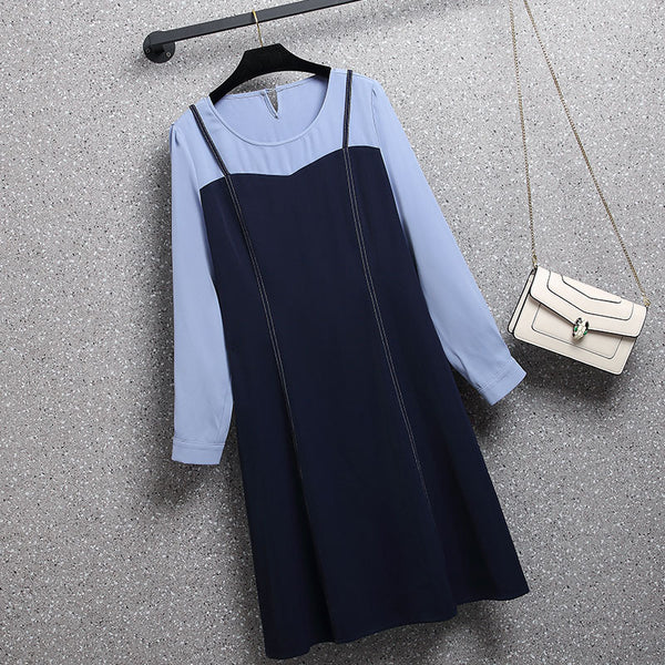 Plus Size Blue Sweetheart Layer Long Sleeve Dress