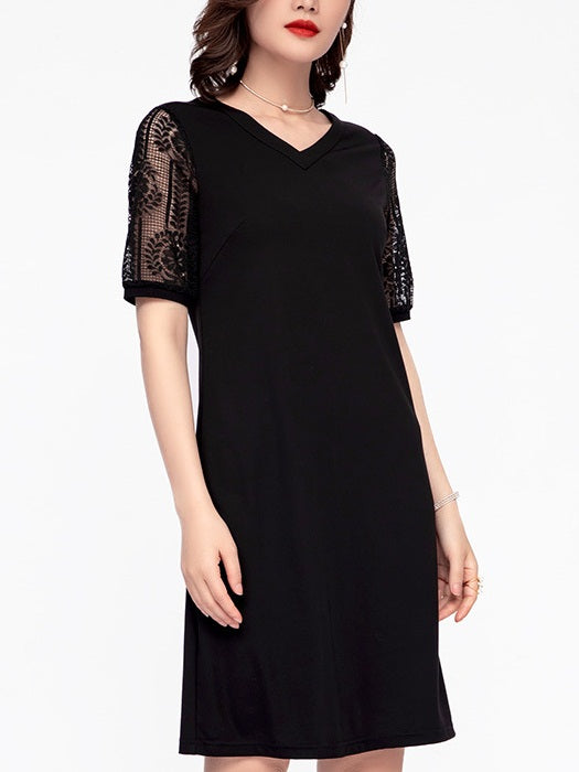 Keshia Plus Size Lace Sleeve Black Dress