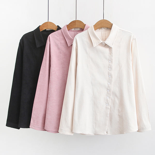 Kasumi Plus Size Side Button Long Sleeve Shirt Blouse