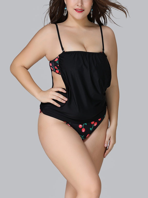 Secret Cherry Print Vintage Pinup Slimming One Piece Swimsuit