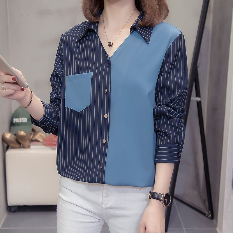 Kyley Plus Size Colourblock Long Sleeve Shirt Blouse