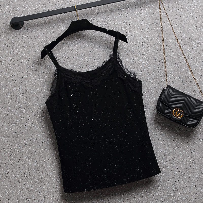 Plus Size Black Shimmer Camisole Sleeveless Top