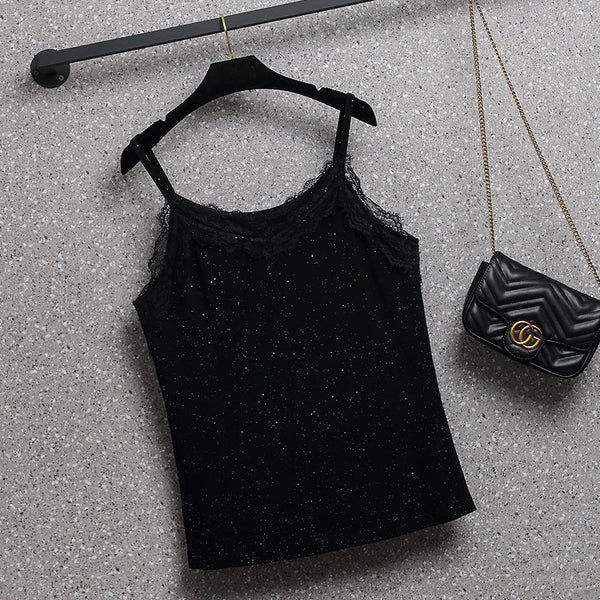 Plus Size Black Shimmer Camisole Sleeveless Top