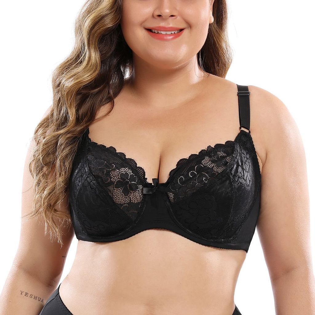 Plus Size Bra for Women Half Cup Lace Hollow Out Letter Printed
