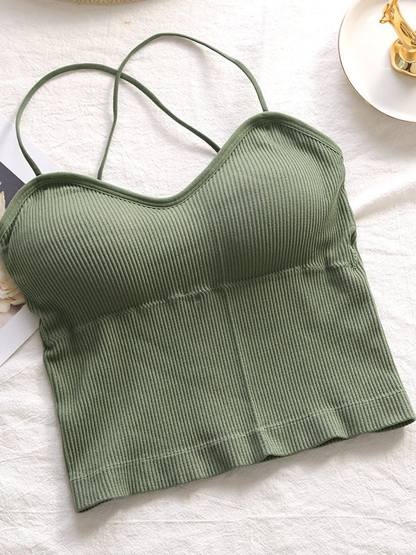 Portia Criss Cross Back Sweetheart Knit Crop Top / Inner Layering Top (White, Black, Pink, Green, Nude-beige, Grey)