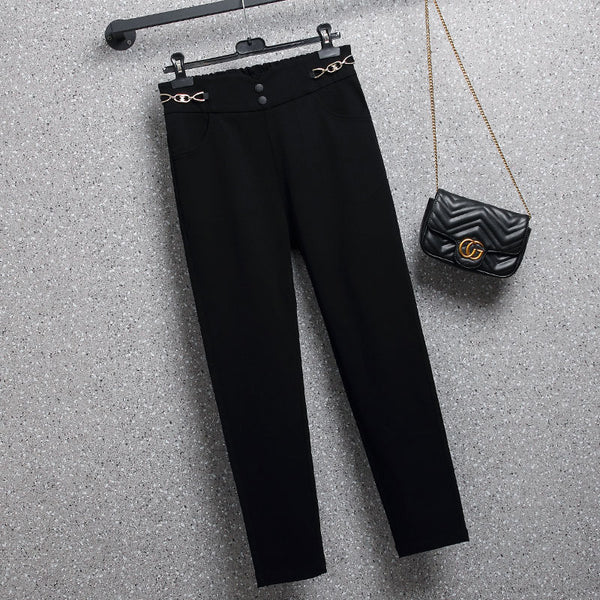 Plus Size Chain Black Work Skinny Long Pants