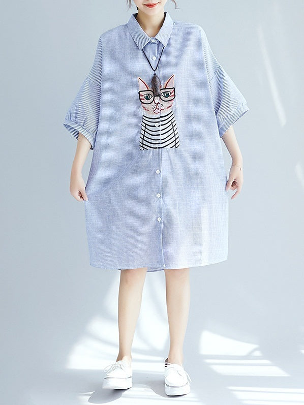 Orianna Cat Stripe Shirt Dress (EXTRA BIG SIZE)