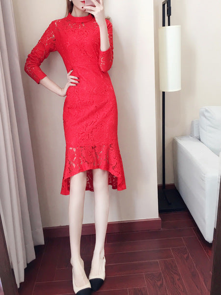 Occasion Lace Longer Back Mid Sleeve Dress