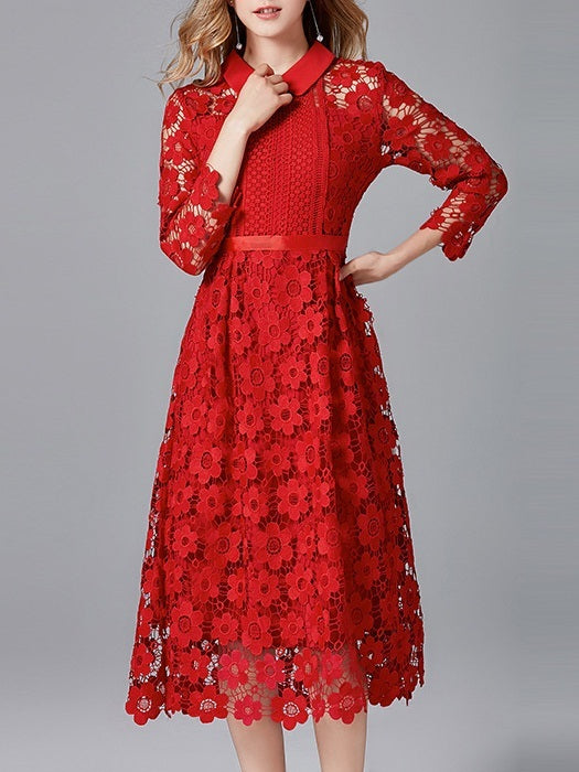 Maëlys Floral Crochet Midi Shirt Dress