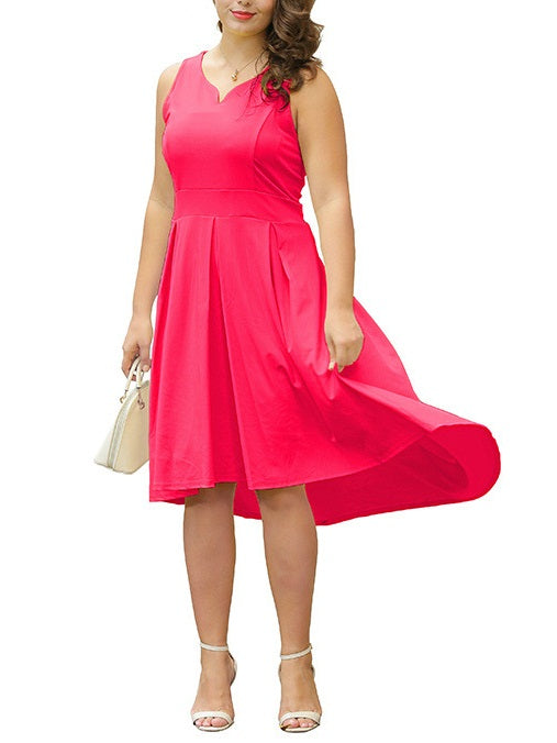 Tamika Plus Size V Neck Longer Back Pleat Sleeveless Midi Dress (Suitable For Chinese New Year, Party, Work, Office And Weekends) (EXTRA BIG SIZE) (Pink, Yellow, Black)