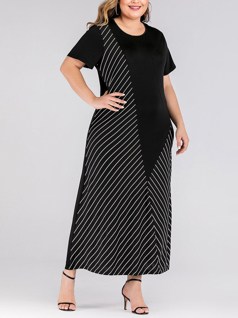 Short sleeve striped maxi dress Clearance