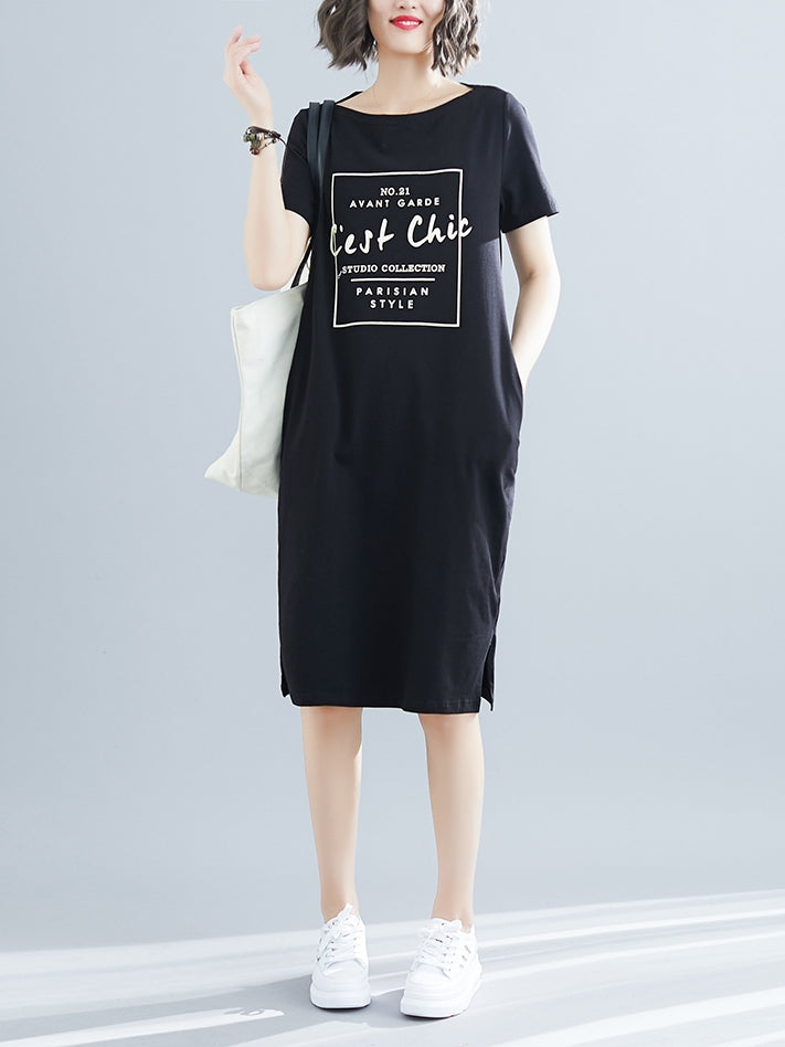 Cest Chic S/S Tee Shirt Dress (Grey, Black)