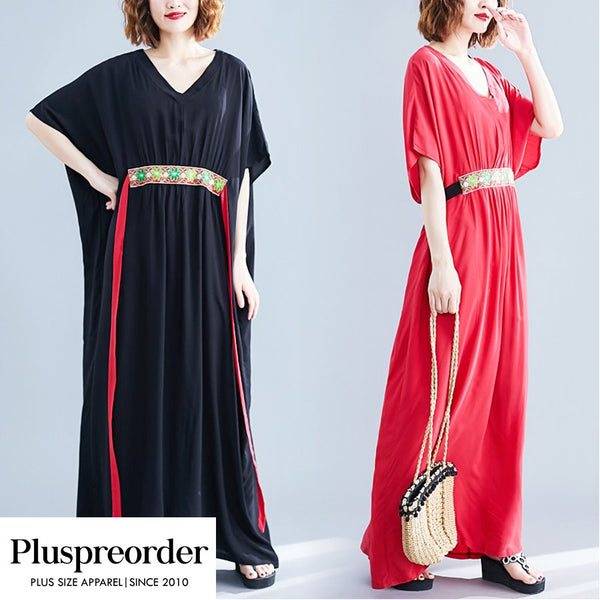 Plus Size Batwing Kimono Short Sleeve Maxi Dress
