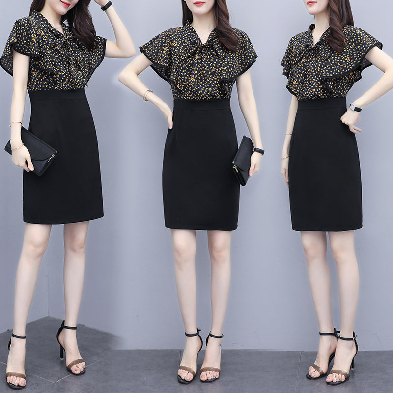 Kellie Plus Size Flutter Sleeve Ribbon Work Short Sleeve Dress