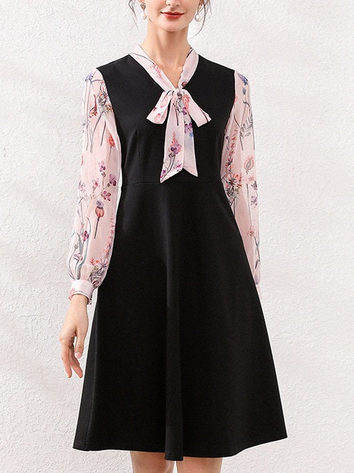 Kesley Plus Size Floral Pussybow Long Sleeve Dress