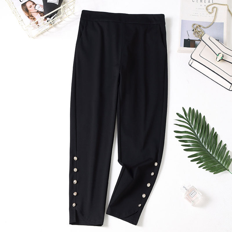 Khya Plus Size Black Buttons Pants