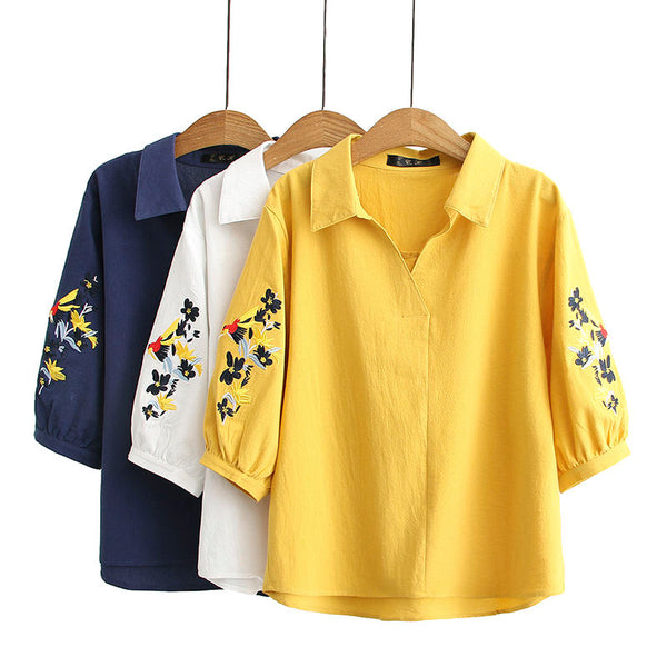 Janie Plus Size Floral Embroidered Shirt Blouse (EXTRA BIG SIZE)