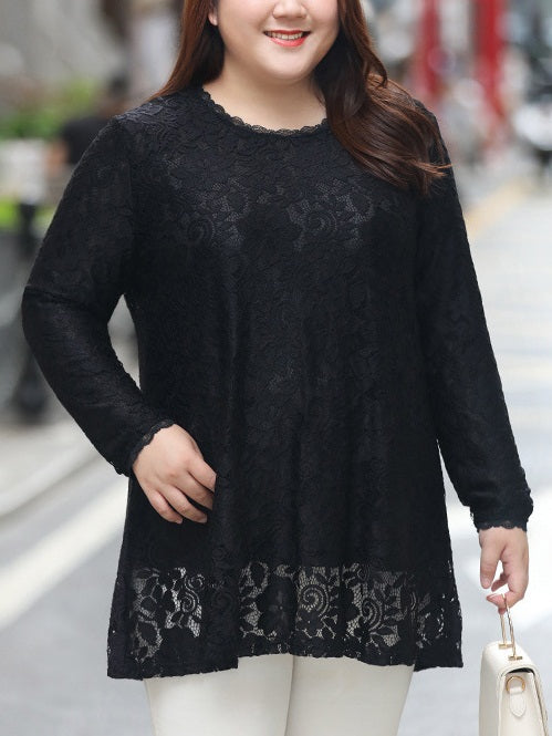 Simonetta Lace L/S Blouse (Blue, Black) (EXTRA BIG SIZE)