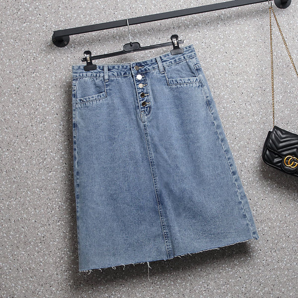 Plus Size Cut Denim Skirt