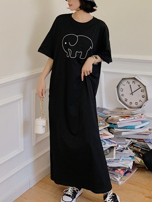 Kaida Plus Size Elephant T Shirt Midi Dress