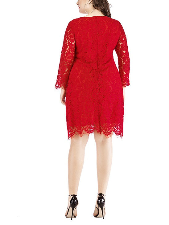 Wendy Plus Size Scallop Eyelash Lace Long Sleeve Dress (EXTRA BIG SIZE –  Pluspreorder