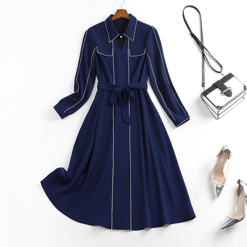 Plus Size Blue Long Sleeve Shirt Dress