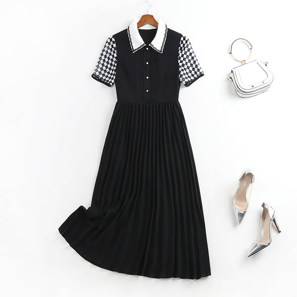 Plus Size Pleat Check Short Sleeve Midi Shirt Dress