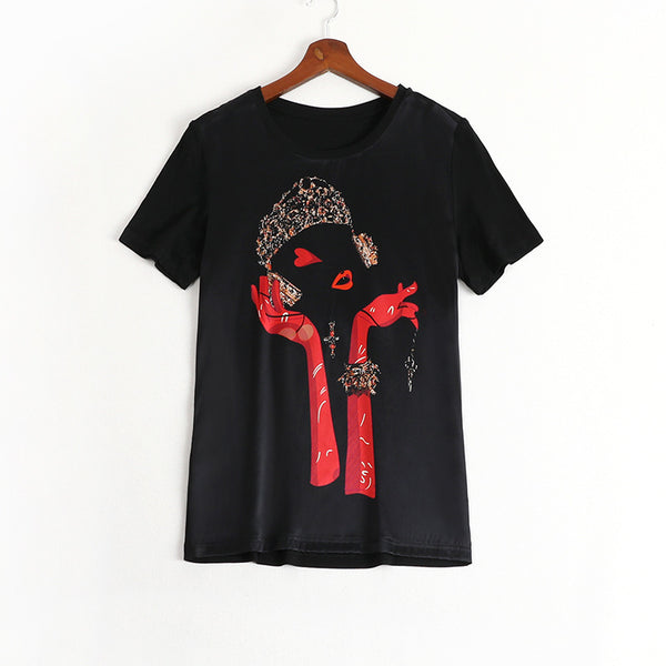 Plus Size Woman Chiffon And T Shirt Combi Short Sleeve Blouse