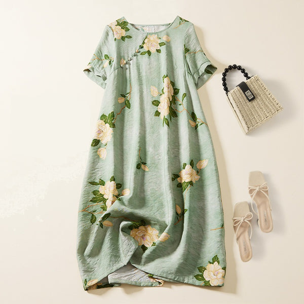 Plus Size Floral Cheongsam Shift Dress