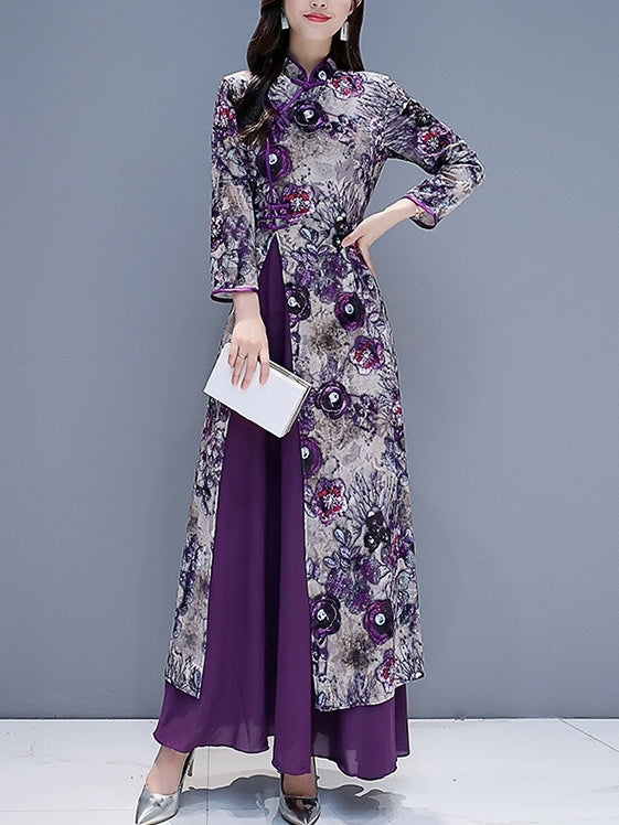 Purple cheongsam dress sale