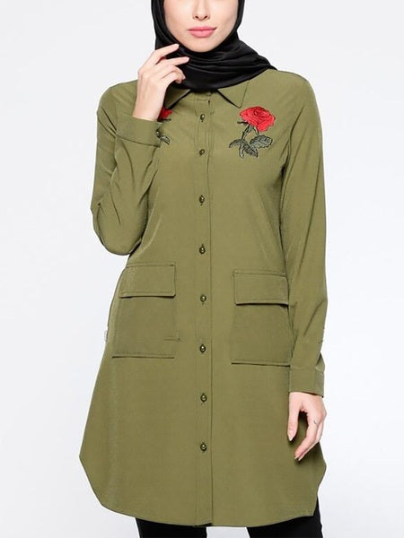 (M-4XL) Kiffany Rose Applique Tunic Plus Size Muslimah Shirt Blouse