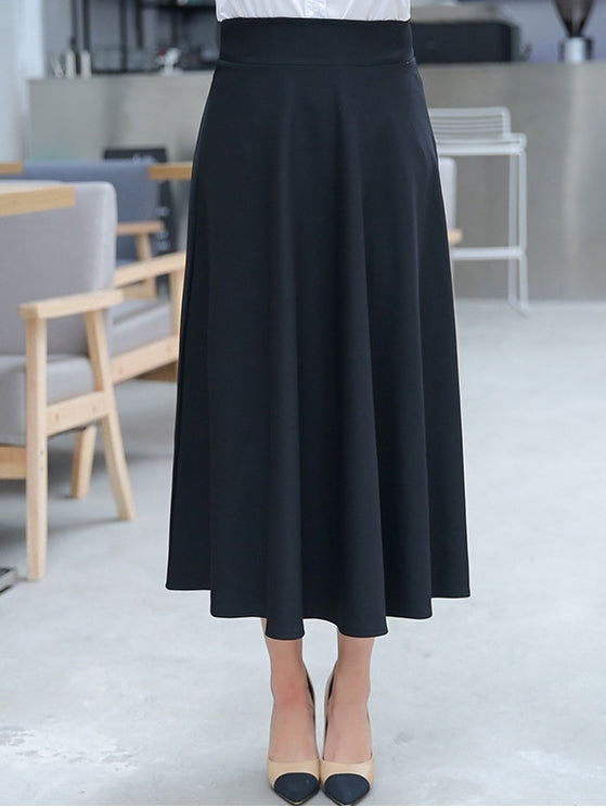 (Black 3XL*1) Edythe Plus Size Black Swing Long Midi Skirt (EXTRA BIG SIZE)