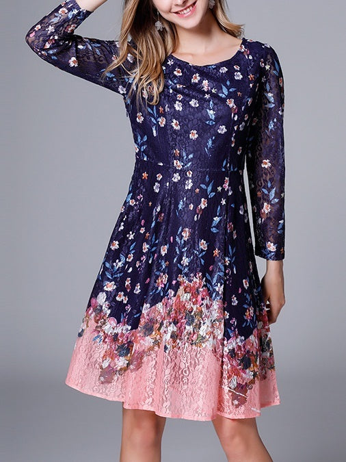 Maeoni Long Sleeve Floral Lace Dress