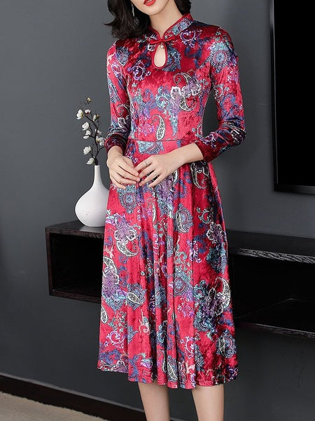 Mary (Bust 94-110CM) Plus Size Cheongsam Qipao Midi Swing Dress