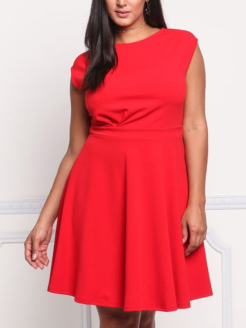 Tamina Plus Size Cap Sleeve Swing Short Sleeve Dress (Suitable For Chinese New Year, Party, Office, Work And Weekends) (EXTRA BIG SIZE) (Red, Blue)