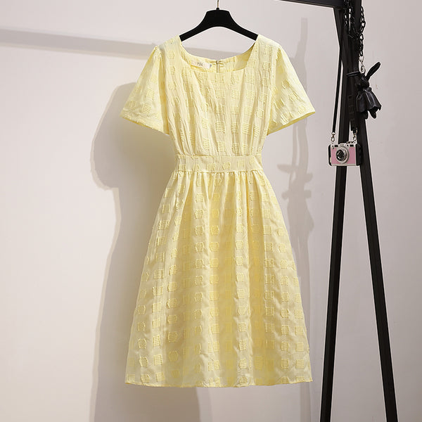 Larah Plus Size Yellow Square Neck Midi Dress
