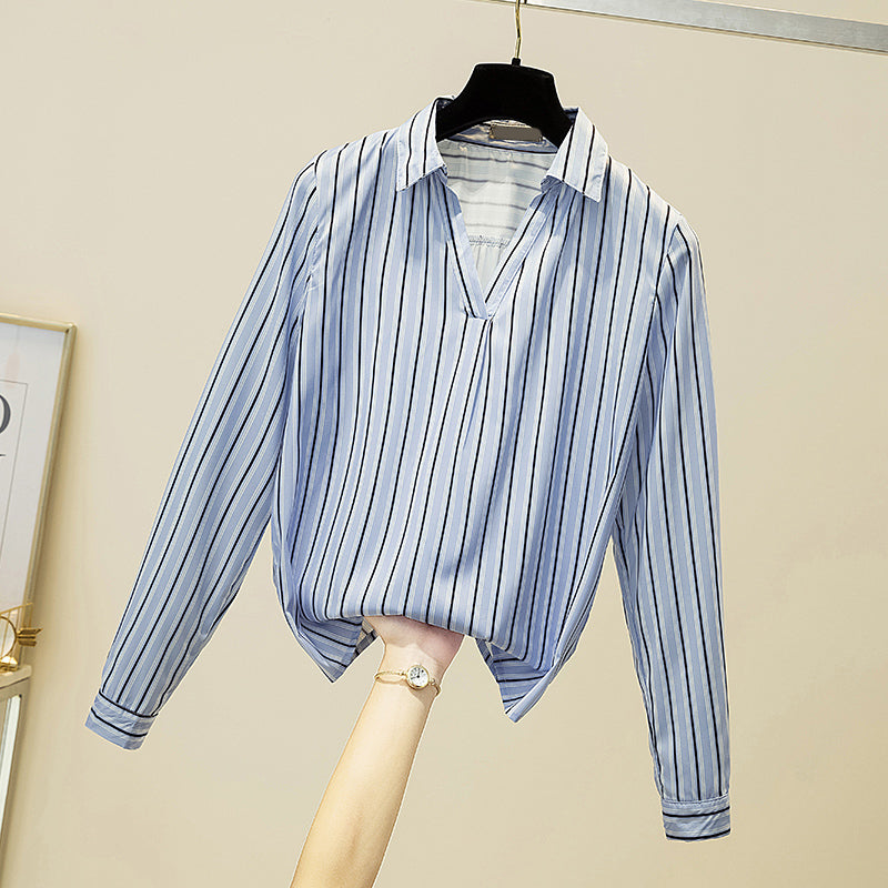 Kenzlie Plus Size Blue Stripes Long Sleeve Shirt Blouse