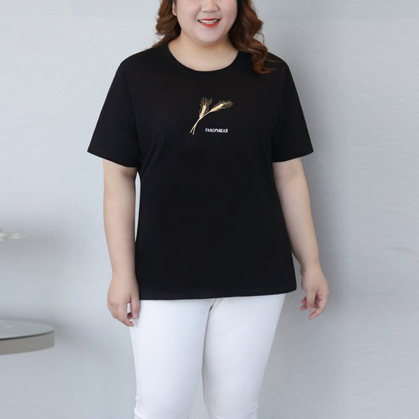 Plus Size Embroidery Cotton Short Sleeve T Shirt Top (EXTRA BIG SIZE)