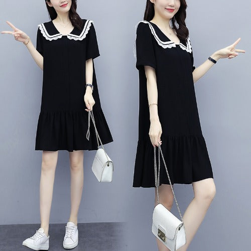 Konnie Plus Size Lace Collar Short Sleeve Dress