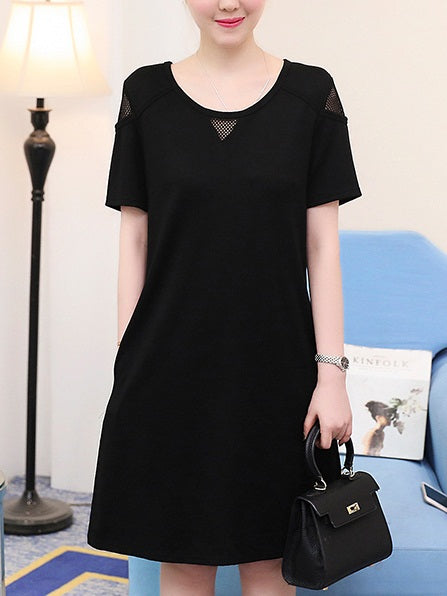 Yoshiko Plus Size Black Mesh Short Sleeve Dress
