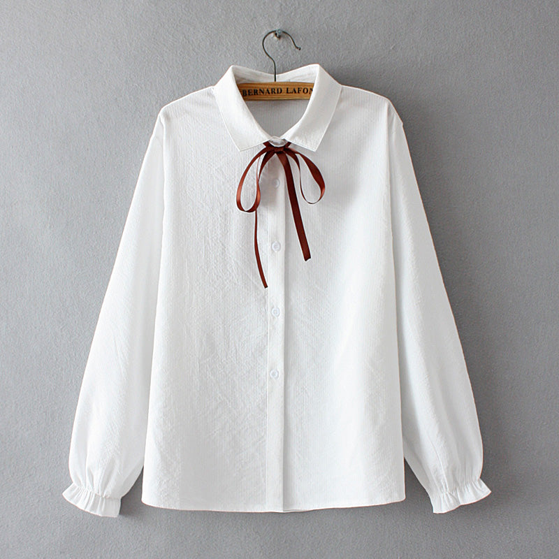 Kambri Plus Size Ribbon Long Sleeve Shirt Blouse