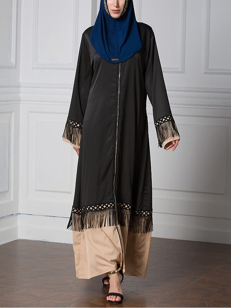 (S-5XL) Galila Plus Size Abaya Jubah Tassel Trim Colourblock Dress (EXTRA BIG SIZE)