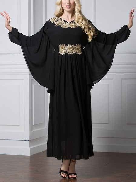 Morgana Plus Size Hijab Muslim Jubah Abaya Evening Gold Embellishment Short Sleeve Maxi Dress