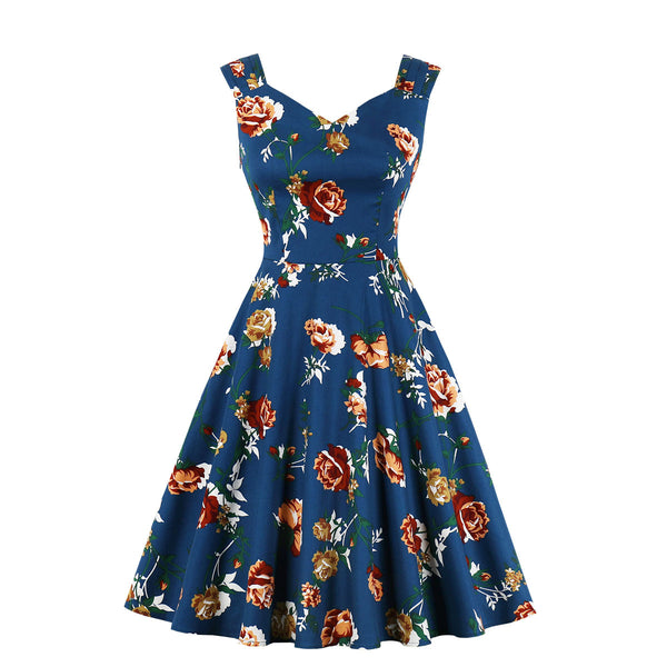 Plus Size Floral Sweetheart Sleeveless Dress