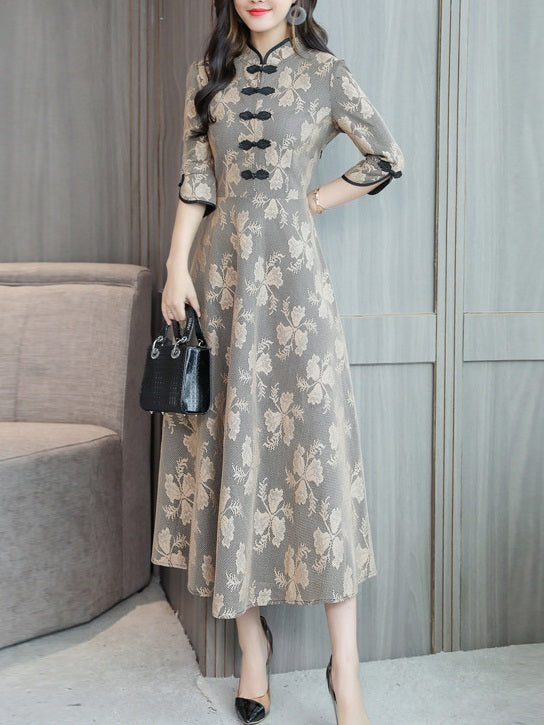 Medbh (Bust 92-112CM) Lace Plus Size Cheongsam Qipao Midi Dress