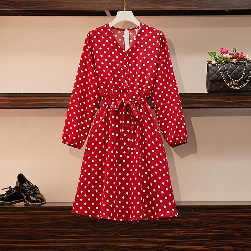 Plus Size Red Polka Dots Long Sleeve Dress Pluspreorder Plus Size Red Polka Dots Long Sleeve Dress Pluspreorder