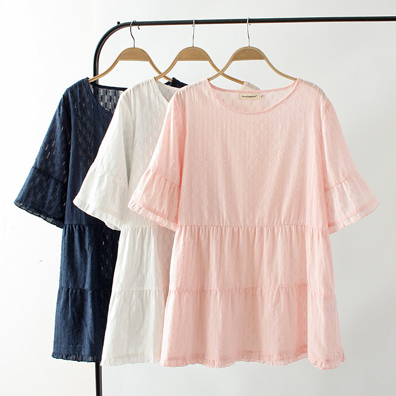 Plus Size Dobby Dots Babydoll Short Sleeve Top