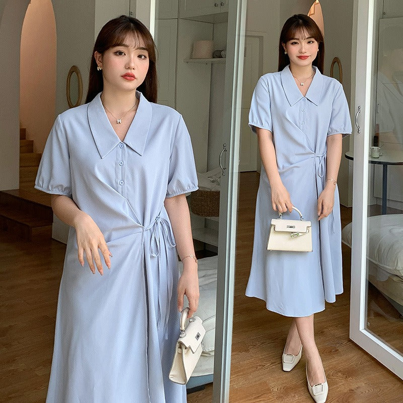 Plus Size Korean Wrap Midi Shirt Dress