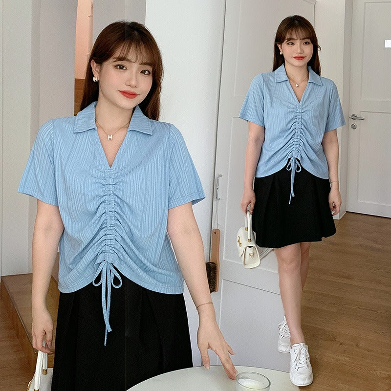 Plus Size Korean Gathered Shirt Blouse